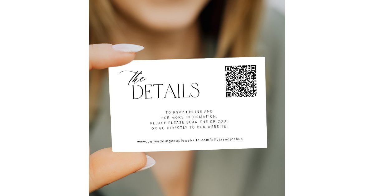 Qr code to website modern wedding details enclosure card zazzle