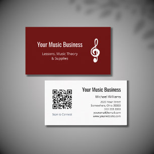 QR code Treble Clef Professional Musical Red Business Card