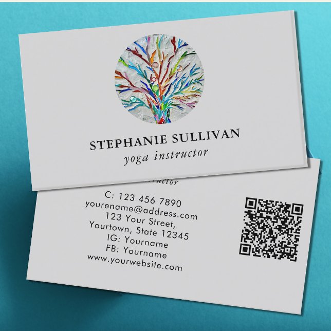 QR Code Tree of Life Yoga Instructor Business Card (Creator Uploaded)