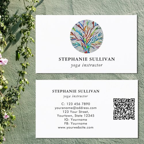 QR Code Tree of Life Yoga Instructor Business Card