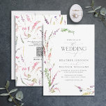 QR Code Trendy Elegant Wildflower Floral Wedding Invitation<br><div class="desc">Introducing the QR Code Trendy Elegant Wildflower Floral Wedding Invitation! Everyone will love this beautiful and delicate wedding invitation full of modern, elegant details. It starts with a casual arrangement of lilac lavender, blush pink, yellow, and blue wildflowers and botanical greenery. To top it off, you can personalize your details...</div>