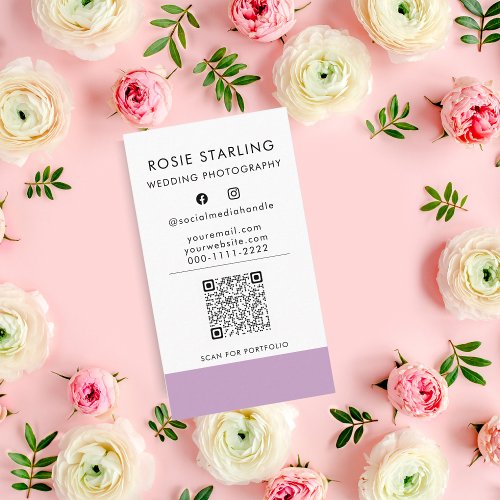 QR Code Trendy Lilac Professional Photography Business Card