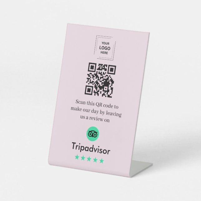 QR Code Tripadvisor Review Link Tabletop Pedestal Sign (Front)