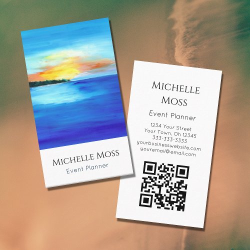 QR code Tropical Beach Abstract Event Planner Business Card