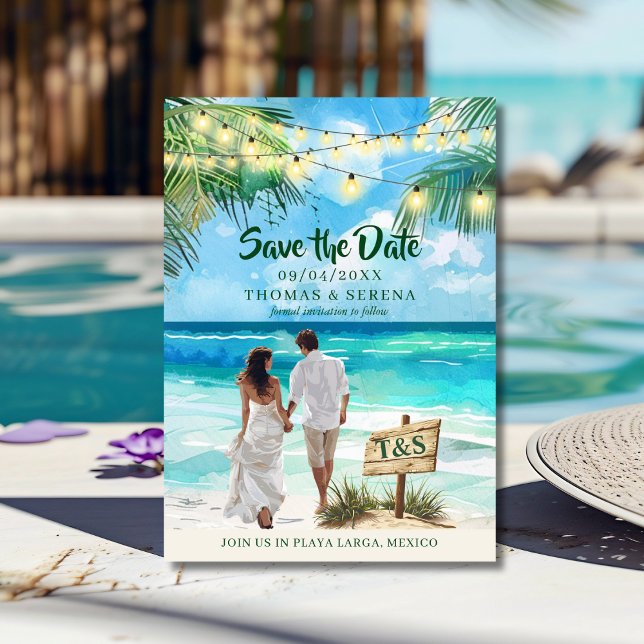 QR Code Tropical Beach Save The Date Destination Invitation (Creator Uploaded)