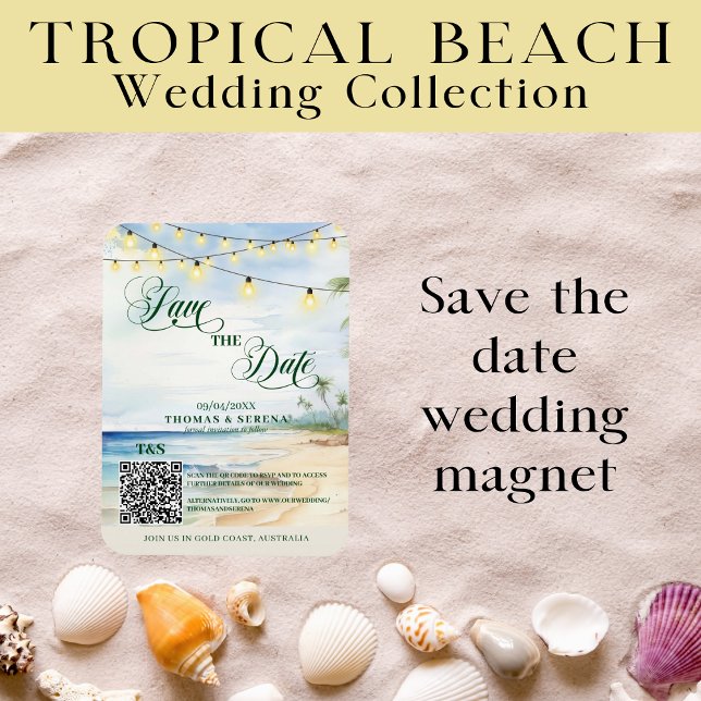 QR Code Tropical Beach Save The Date Destination Magnet (Creator Uploaded)