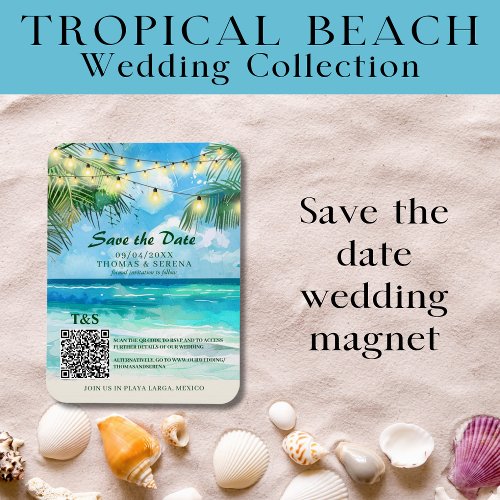 QR Code Tropical Beach Save The Date Destination Magnet