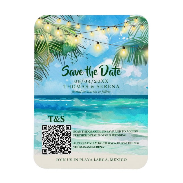 QR Code Tropical Beach Save The Date Destination Magnet (Vertical)