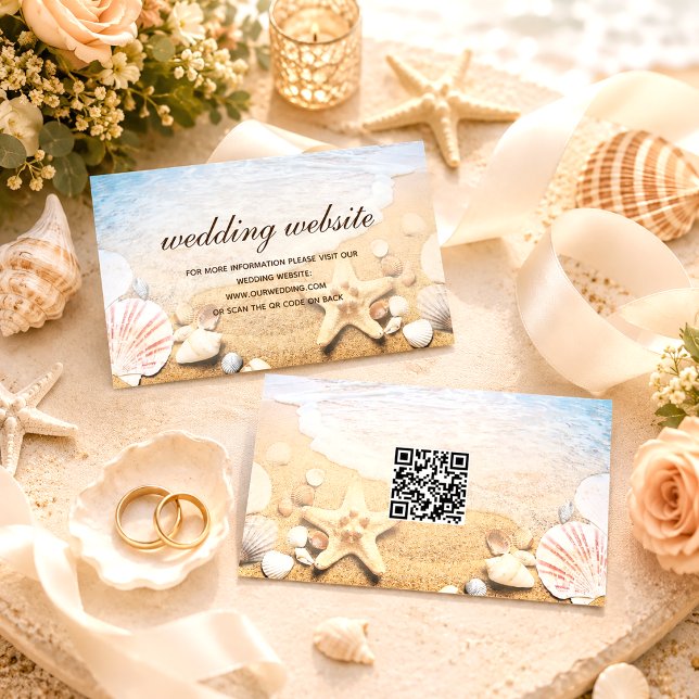 QR Code Tropical Beach Starfish Wedding Website Enclosure Card (Creator Uploaded)