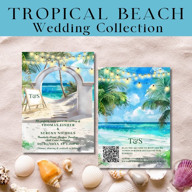 QR Code Tropical Beach Wedding Destination Invitation (Creator Uploaded)