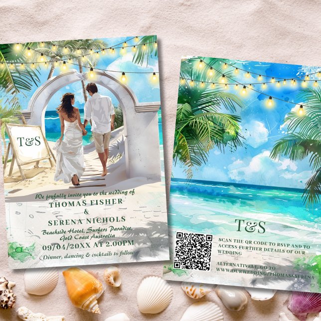 QR Code Tropical Beach Wedding Destination Invitation (Creator Uploaded)