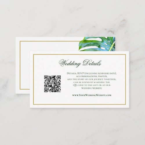 QR Code Tropical Greenery Monstera Wedding Details Enclosure Card