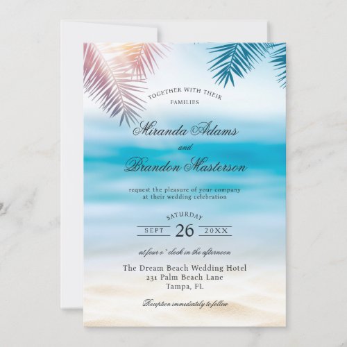 QR Code Tropical Palm Beach All in One Wedding Invitation