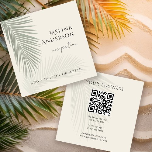 QR Code Tropical Palm Square Business Card