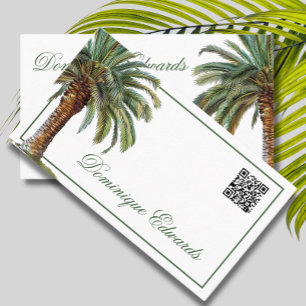 QR Code Tropical Palm Tree Green Professional Business Card