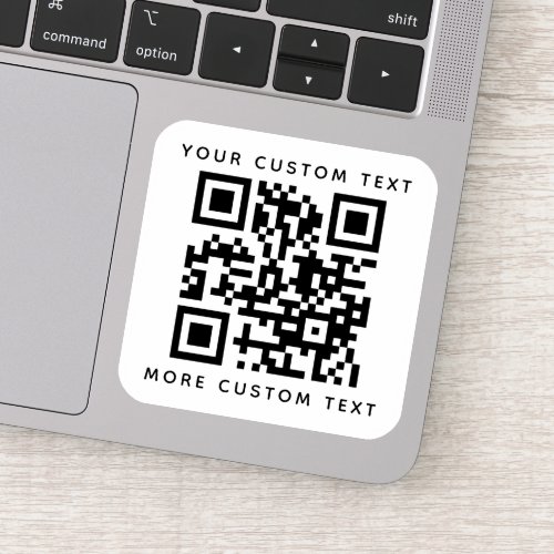 QR code two lines of text above and below square Sticker