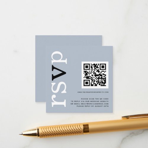 QR Code Typography Dusty Blue Wedding Online RSVP Enclosure Card