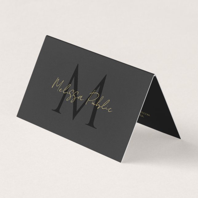 QR Code Typography Gold Text Script Black Folded Business Card (Front)