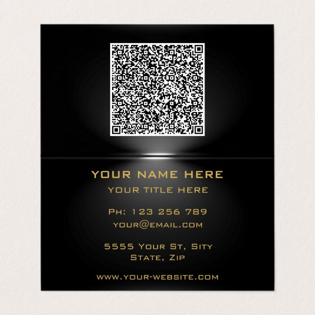QR code Under Spotlight Golden Black Business Card (Outside Unfolded)