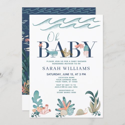 QR Code Under the Sea Watercolor Oh Baby Shower Invitation