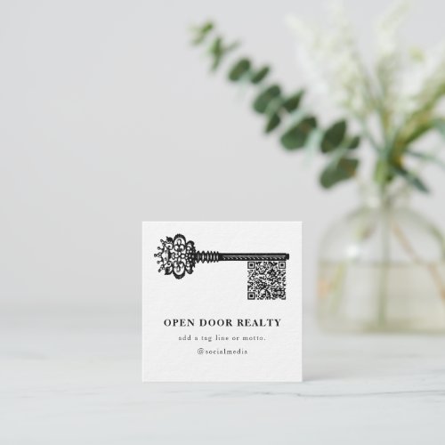 QR Code Unique Real Estate Scannable Key  Square Business Card