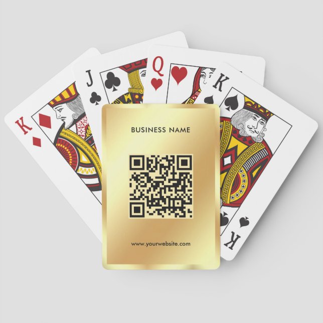 QR Code Upload Business Logo Glamour Gold Poker Cards (Back)