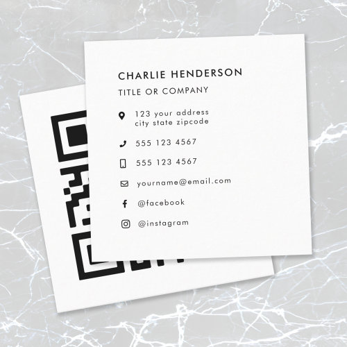 QR Code | Upload Modern Minimalist Simple White Square Business Card