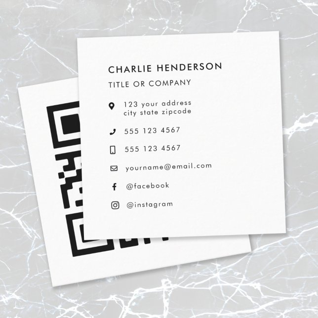 QR Code | Upload Modern Minimalist Simple White Square Business Card (Creator Uploaded)