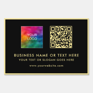 QR Code Upload Your Company Logo Black & Gold Yard Sign
