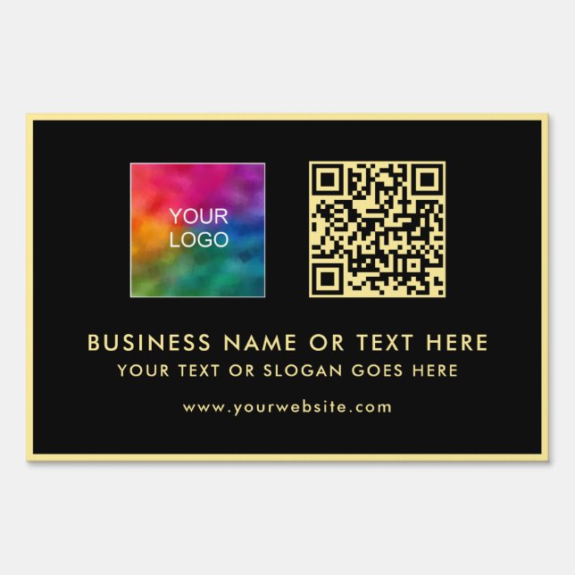QR Code Upload Your Company Logo Black & Gold Yard Sign (Front)