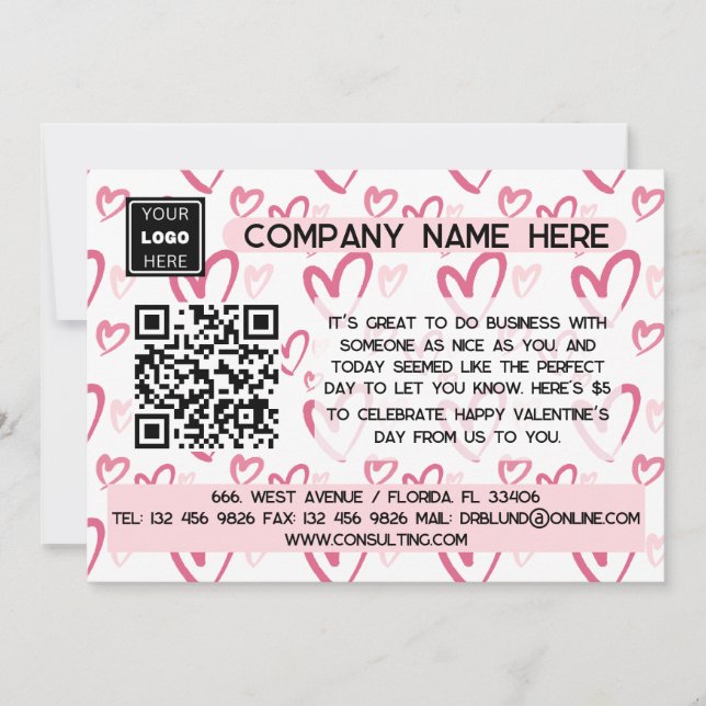 QR Code Valentine Customer Gift  Holiday Card (Front)