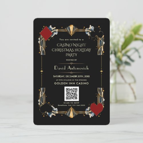QR Code Vegas Casino Night Christmas Holiday  Invitation