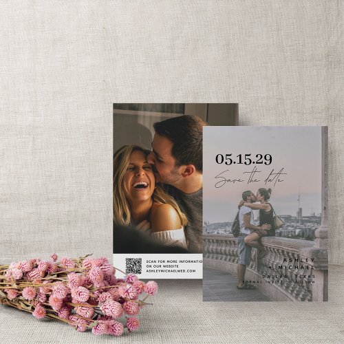 QR Code Vellum Overlay Modern Script 2 Photo Save The Date