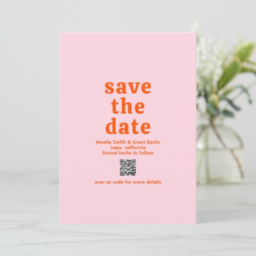 QR Code Vibrant Orange Pink Groovy Retro Wedding Save The Date