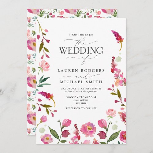 QR Code Vibrant Pink Watercolor Floral Wedding Invitation