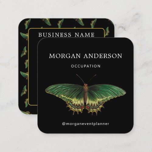 QR Code Vintage Butterfly Black Square Business Card