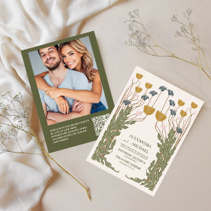 QR Code Vintage Floral Art Nouveau Wedding Invitation