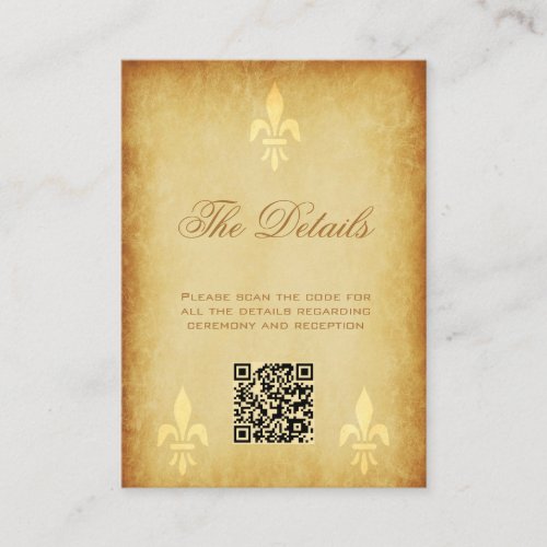 QR CODE vintage gold French fleur de lis details Enclosure Card