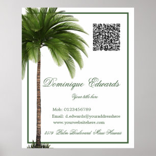QR Code Vintage Palm Tree Tropical Elegant Poster