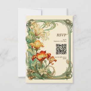 QR code Vintage Retro Art Nouveau Botanical RSVP