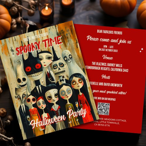 QR Code Vintage Spooky Halloween Invitation Postcard