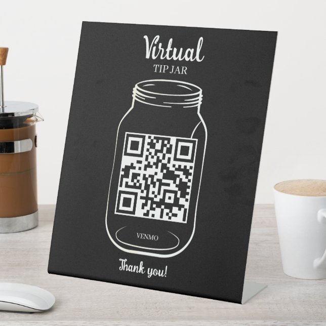 QR Code Virtual Tip Jar Black Pedestal Sign (In SItu)