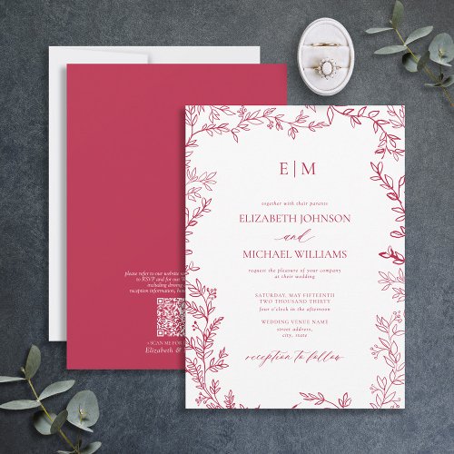 QR Code Vivid Magenta Elegant Monogram Wedding Invitation