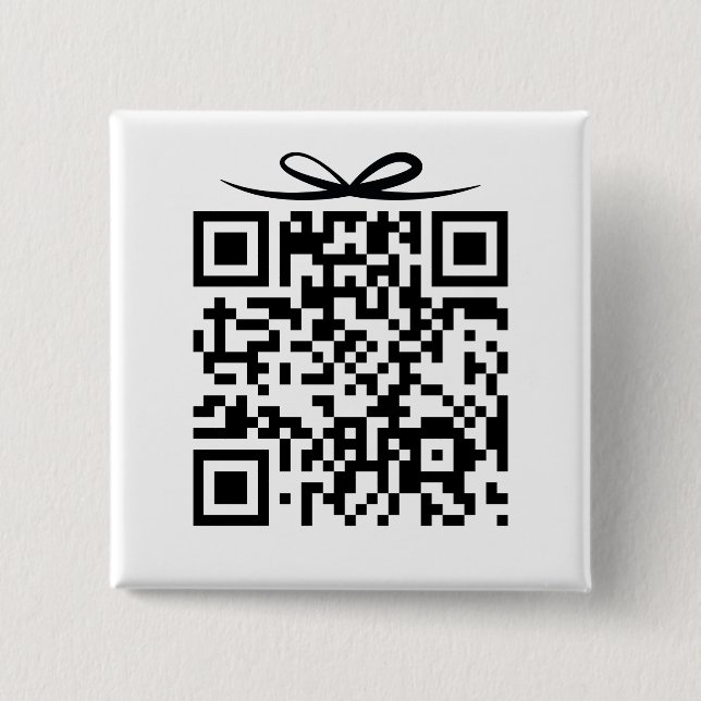 QR Code w/bow Gift Box for Bride & Groom Gifts Button (Front)