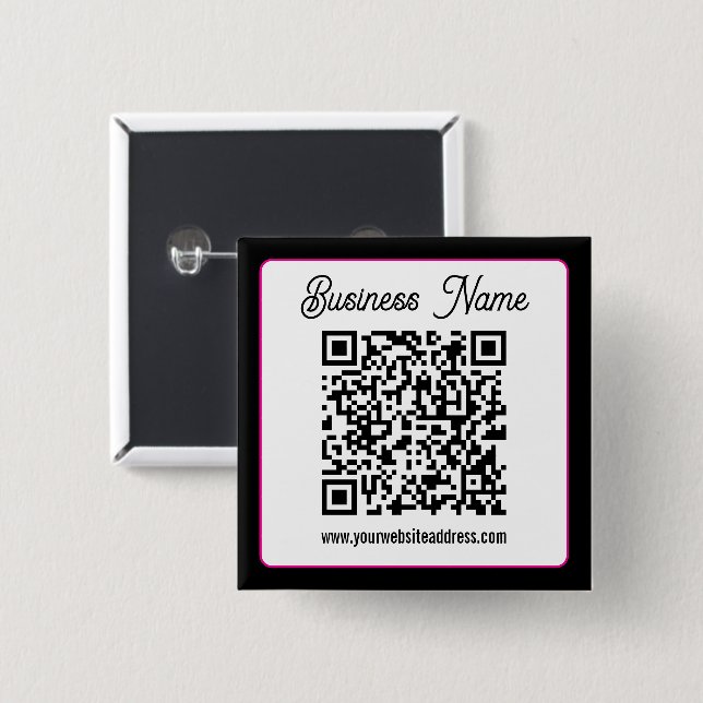 QR Code w/Script Cursive Handwriting Button (Front & Back)