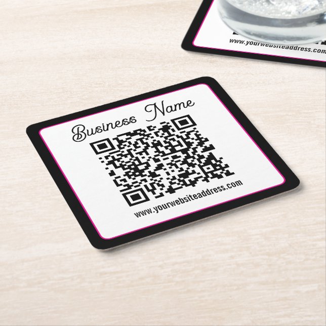 QR Code w/Script Cursive Handwriting Square Paper Coaster (Angled)