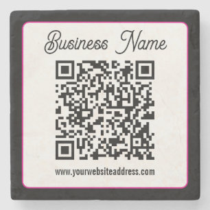 QR Code w/Script Cursive Handwriting Stone Coaster