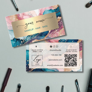 Qr Code watercolor and faux gold foil Business Card