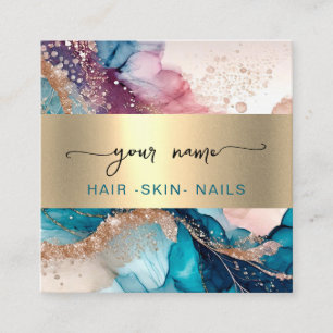 Qr Code watercolor and faux gold foil Square Business Card