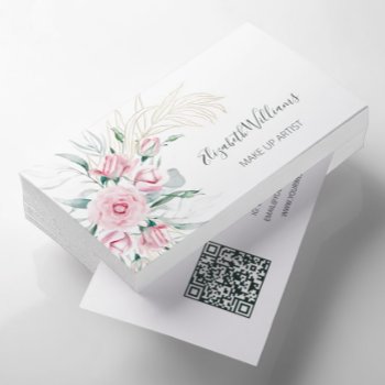 Qr Code |  Watercolor Blush Floral Make Up Artist Business Card by NinaBaydur at Zazzle